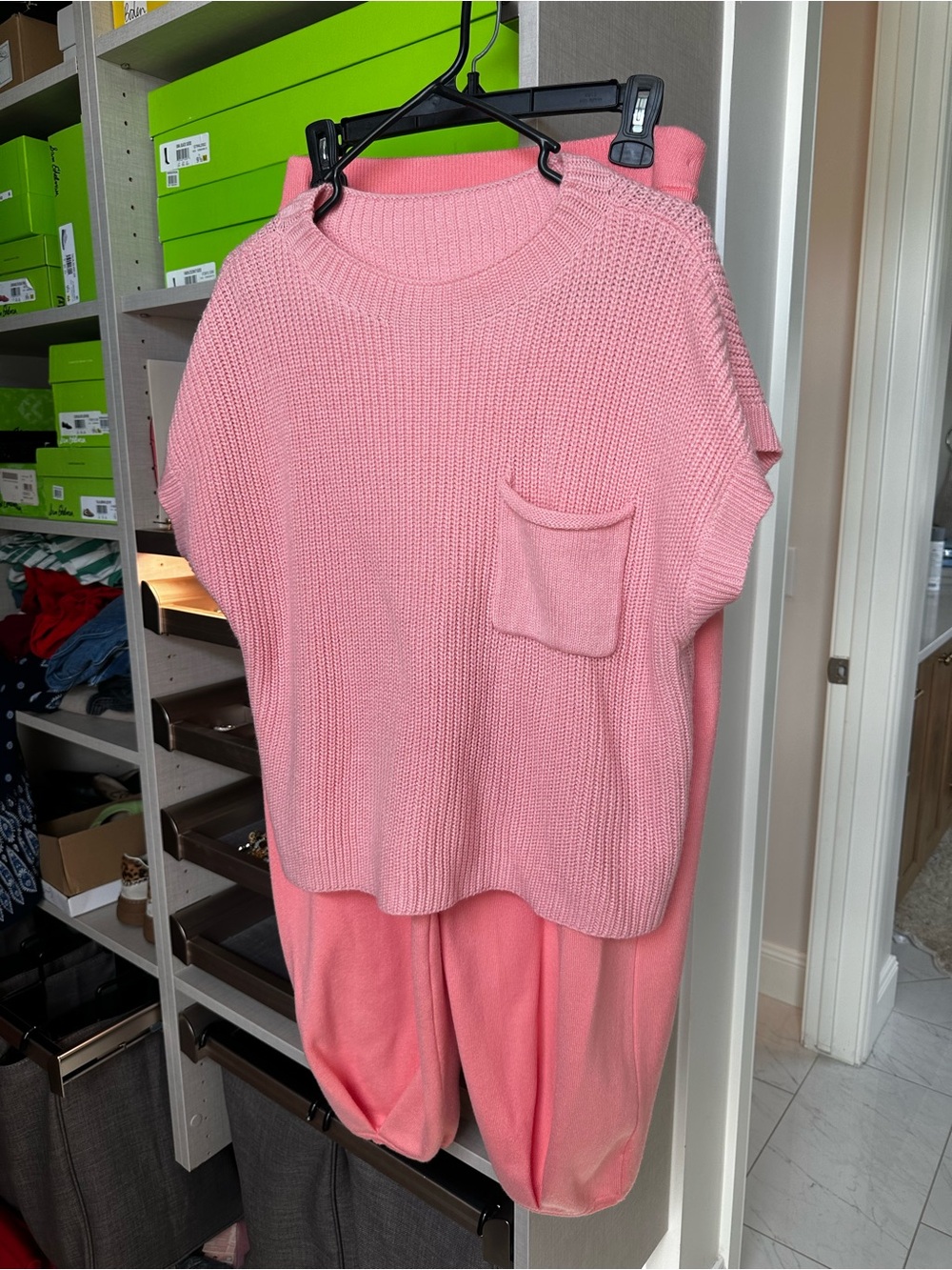Women's Pink Knit Top and Jogger Set